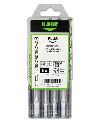 Набор буров SDS-plus V PLUS 5шт, 2-cutting (242030): Набор буров SDS-plus (6х110 мм; 6,8,10,12х160 мм) в Тюмени