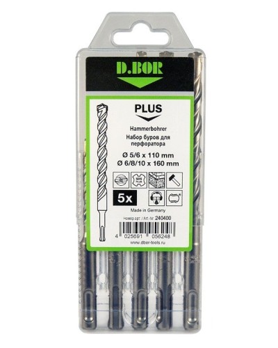 Набор буров SDS-plus V PLUS 5шт, 2-cutting (240400): Набор буров SDS-plus (5,6х110 мм; 6,8,10х160 мм) в Тюмени