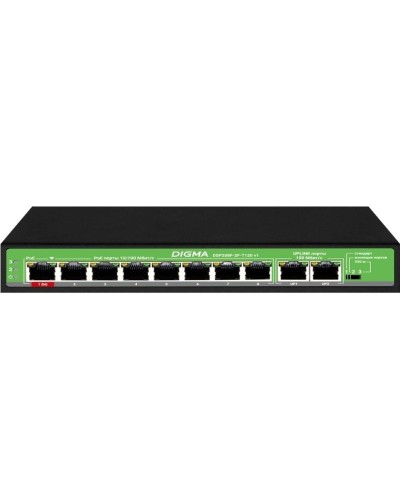 DSP208F-2F-T120 DSP208F-2F-T120 V1 (L2) 10х100Мбит/с 8PoE 8PoE+ 120W. Коммутатор с питанием по PoE. Digma в Тюмени