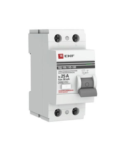 УЗО ВД-100 2P 25А 30мА тип AC эл-мех  PROxima (elcb-2-25-30-em-pro). Выключатель дифференциального тока (УЗО). EKF в Тюмени