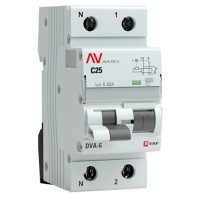 DVA-6 1P+N 25А (C) 30мА (AC) 6кА  AVERES (rcbo6-1pn-25C-30-ac-av). Автоматический выключатель дифференциального тока. EKF