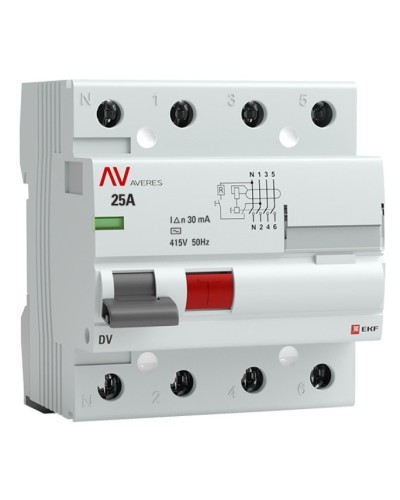 DV 4P 25А/ 30мА (AC)  AVERES (rccb-4-25-30-ac-av). Выключатели дифференциального тока (УЗО). EKF в Тюмени