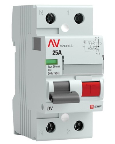 DV 2P 25А/ 30мА (AC)  AVERES (rccb-2-25-30-ac-av). Выключатели дифференциального тока (УЗО). EKF в Тюмени