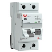 DVA-6 1P+N 16А (C) 30мА (A) 6кА  AVERES (rcbo6-1pn-16C-30-a-av). Автоматический выключатель дифференциального тока. EKF