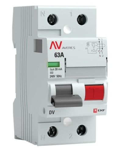DV 2P 63А/ 30мА (AC)  AVERES (rccb-2-63-30-ac-av). Выключатели дифференциального тока (УЗО). EKF в Тюмени