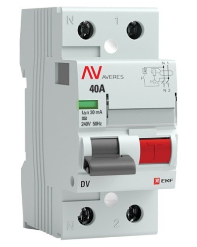 DV 2P 40А/ 30мА (A)  AVERES (rccb-2-40-30-a-av). Выключатели дифференциального тока (УЗО). EKF в Тюмени