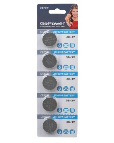 CR2032 GoPower, упак. 5 шт., БЛИСТЕР. Литиевый элемент питания. GoPower в Тюмени