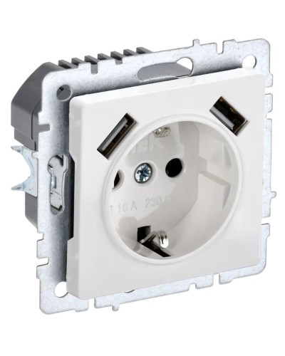 Розетка с з/к с USB A+A 2,1А РЮш10-1-БрБ белый BRITE (BR-R14-16-U21-D21-K01). Розетка с заземлением с защитными шторками, 2,1А. IEK в Тюмени