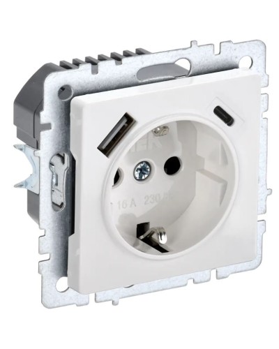 Розетка с з/к с USB A+C 18Вт РЮш11-1-БрБ белый BRITE (BR-R14-16-U22-018-K01). Розетка с заземлением с защитными шторками, 18Вт. IEK в Тюмени
