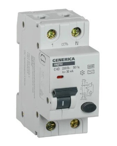 GENERICA АВДТ 32 C40 2Р 30мА (MAD25-5-040-C-30). Автоматический выключатель дифференциального тока. IEK в Тюмени