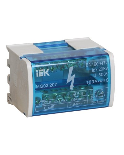 ШНК 2х7 L+PEN (YND10-2-07-100). Шина на DIN-рейку в корпусе (кросс-модуль). IEK в Тюмени