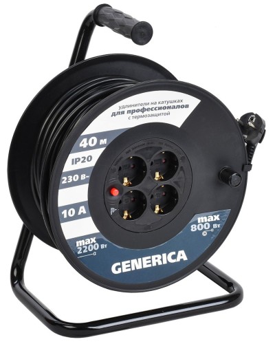 УК40 4 места 2P+PE, 40м GENERICA (WKP10-10-04-40-G). Удлинитель на катушке с термозащитой, 3х1,0кв.мм. IEK в Тюмени