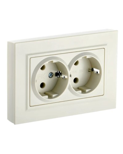 Розетка 2-местная с з/к РС12-3-БрКр бежевый BRITE (BR-R21-16-K10-F). Розетка с заземлением без защитных шторок в сборе. IEK в Тюмени