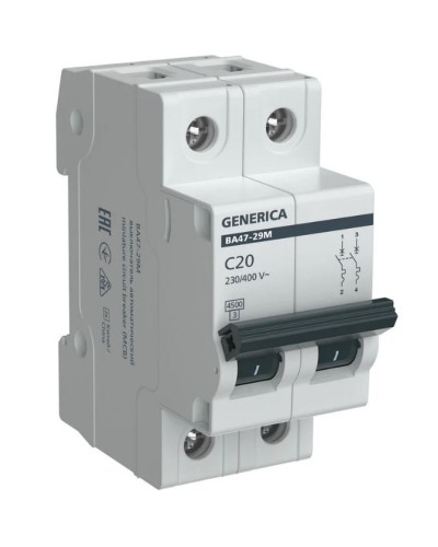 GENERICA ВА47-29М 2P C 20А 4,5кА (MVA21-2-020-C-G). Автоматический выключатель. IEK в Тюмени