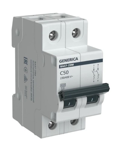 GENERICA ВА47-29М 2P C 50А 4,5кА (MVA21-2-050-C-G). Автоматический выключатель. IEK в Тюмени
