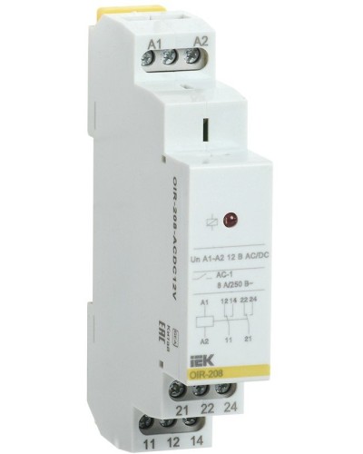 Реле промежуточное модульное OIR 2 контакта 8А 12В AC/DC (OIR-208-ACDC12V). Реле промежуточное модульное. IEK в Тюмени