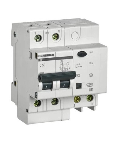 GENERICA АД12 2Р 50А 30мА (MAD15-2-050-C-030). Автоматический выключатель дифференциального тока. IEK в Тюмени