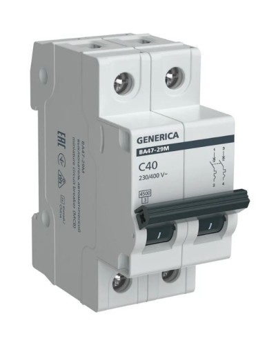 GENERICA ВА47-29М 2P C 40А 4,5кА (MVA21-2-040-C-G). Автоматический выключатель. IEK в Тюмени