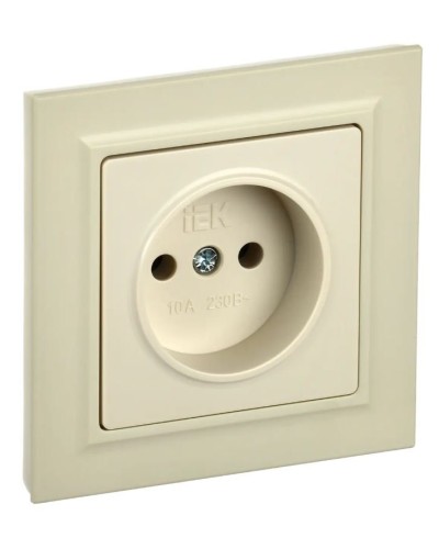 Розетка без з/к в сборе РСР10-1-0-БрКр бежевый BRITE (BR-R10-10-K10-F). Розетка без заземления без защитных шторок. IEK в Тюмени