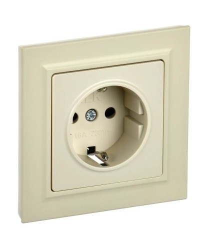 Розетка с з/к РСР14-1-0-БрКр бежевый BRITE (BR-R14-16-K10-F). Розетка с заземлением с защитными шторками в сборе. IEK в Тюмени