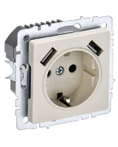 Розетка с з/к с USB A+A 3,1А РЮш10-2-БрКр бежевый BRITE (BR-R14-16-U21-D31-K10). Розетка с заземлением с защитными шторками, 3,1А. IEK в Тюмени