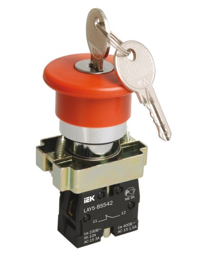 Кнопка LAY5-BS142 Грибок с ключом D22мм (BBG50-LAY5-K04). Кнопка. IEK в Тюмени