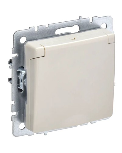 Розетка с з/к РСбш10-3-БрКр бежевый BRITE (BR-R16-16-K10). Розетка с заземлением с защитными шторками и крышкой. IEK в Тюмени