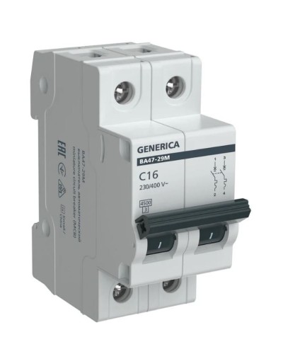 GENERICA ВА47-29М 2P C 16А 4,5кА (MVA21-2-016-C-G). Автоматический выключатель. IEK в Тюмени