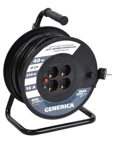 УК40 4 места 2P+PE, 40м GENERICA (WKP20-16-04-40-G). Удлинитель на катушке с термозащитой, 3х1,5кв.мм. IEK в Тюмени