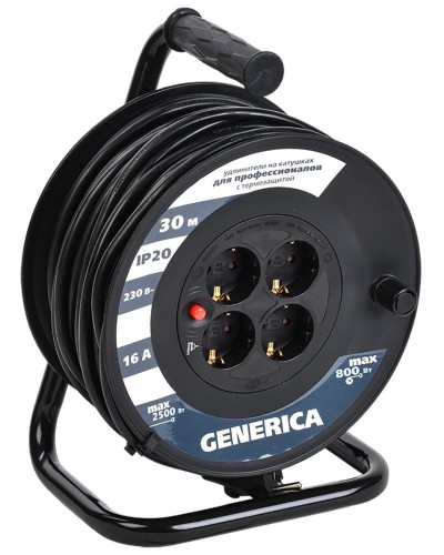 УК30 4 места 2P+PE, 30м GENERICA (WKP20-16-04-30-G). Удлинитель на катушке с термозащитой, 3х1,5кв.мм. IEK в Тюмени