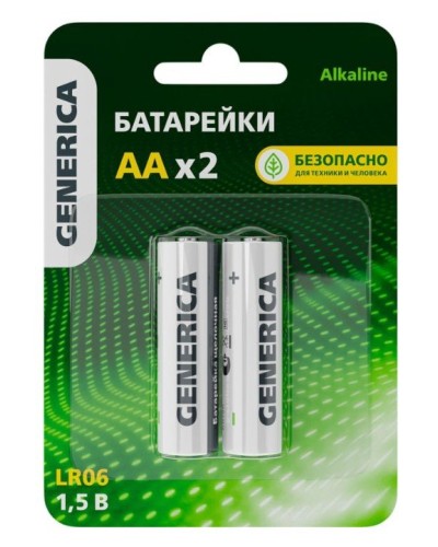 Батарейка Alkaline LR06/AA GENERICA (2 шт) (ABT-LR06-ST-L02-G). Батарейка щелочная. IEK в Тюмени