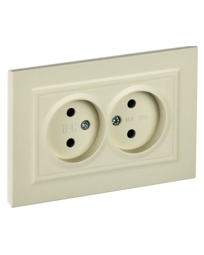 Розетка 2-местная без з/к РС12-2-БрКр бежевый BRITE (BR-R20-10-K10-F). Розетка без заземления без защитных шторок в сборе. IEK в Тюмени