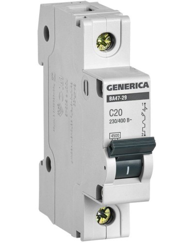 GENERICA ВА47-29 1P C 20А 4,5кА (MVA25-1-020-C). Автоматический выключатель. IEK в Тюмени