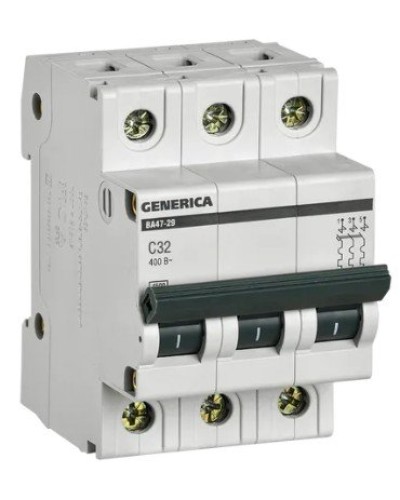 GENERICA ВА47-29 3P C 32А 4,5кА (MVA25-3-032-C). Автоматический выключатель. IEK в Тюмени