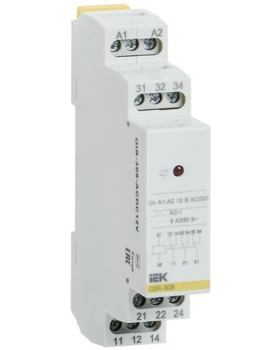 Реле промежуточное модульное OIR 3 контакта 8А 12В AC/DC (OIR-308-ACDC12V). Реле промежуточное модульное. IEK в Тюмени