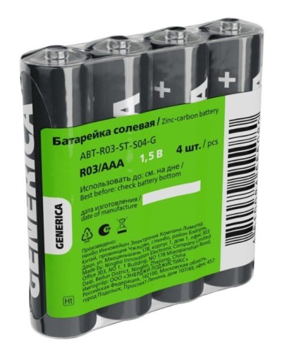 Батарейка солевая R03/AAA GENERICA (4 шт) (ABT-R03-ST-S04-G). Батарейка солевая. IEK в Тюмени