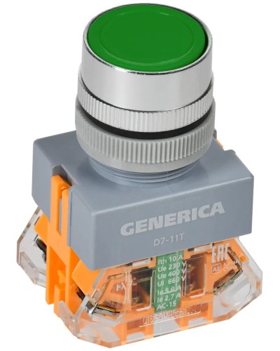 Кнопка D7-11T d=22мм зеленая GENERICA (BBT50-11T-3-21-K06-G). Кнопка управления с фиксацией. IEK в Тюмени