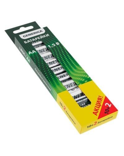 Батарейка Alkaline LR06/AA GENERICA (12 шт) ПРОМО (ABT-LR06-ST-B12-G). Батарейка щелочная. IEK в Тюмени