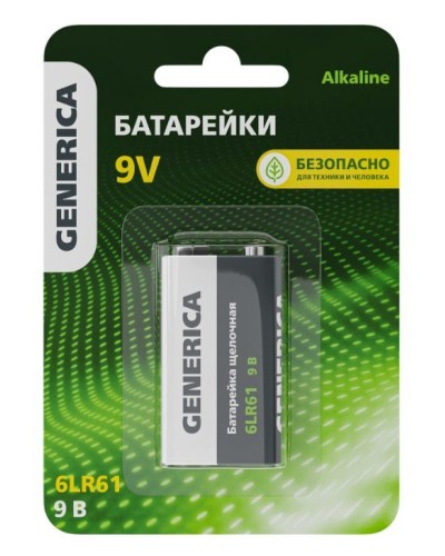 Батарейка Alkaline 6LR61 9V GENERICA (ABT-6LR619V-ST-L02-G). Батарейка щелочная. IEK в Тюмени