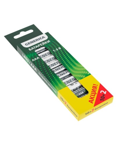 Батарейка Alkaline LR03/AAA GENERICA (12 шт) ПРОМО (ABT-LR03-ST-B12-G). Батарейка щелочная. IEK в Тюмени
