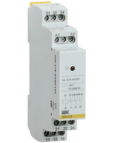 Реле промежуточное модульное OIR 3 контакта 16А 12В AC/DC (OIR-316-ACDC12V). Реле промежуточное модульное. IEK в Тюмени