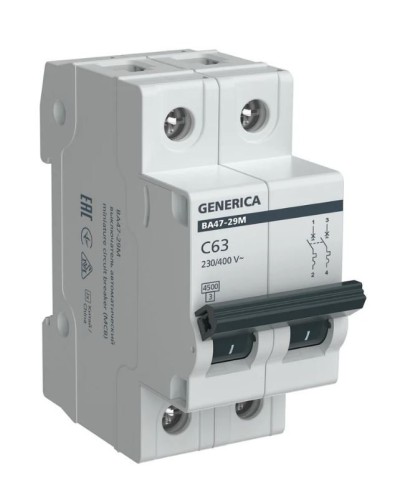 GENERICA ВА47-29М 2P C 63А 4,5кА (MVA21-2-063-C-G). Автоматический выключатель. IEK в Тюмени