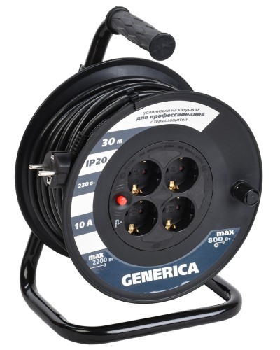 УК30 4 места 2P+PE, 30м GENERICA (WKP10-10-04-30-G). Удлинитель на катушке с термозащитой, 3х1,0кв.мм. IEK в Тюмени