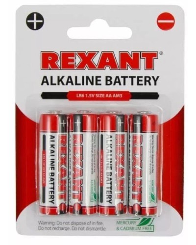 Алкалиновая батарейка AA/LR6 1,5 V 4 шт. блистер REXANT (30-1027). Элемент питания. Rexant в Тюмени