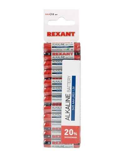 Алкалиновая батарейка AAA/LR03 1,5 V 12 шт. REXANT (30-1011). Элемент питания. Rexant в Тюмени