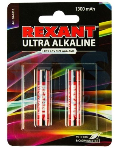 Ультра алкалиновая батарейка AAA/LR03 1,5 V 2 шт. блистер REXANT (30-1010). Элемент питания. Rexant в Тюмени