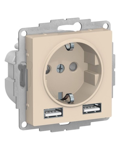 AtlasDesign розетка 1-местная с 2 USB A+A, скрытой установки, механизм, бежевый (ATN000230). Розетка с USB. Systeme Electric в Тюмени