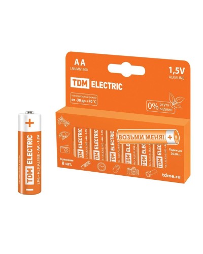 LR6 AA Alkaline 1,5V PAK-8 TDM (SQ1702-0009). Элемент питания. TDM ЕLECTRIC в Тюмени