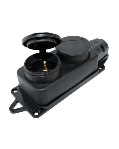 Розетка двухместная 2Р+РЕ 16А 250В IP44 (SQ0612-0010). Розетка двухместная с заглушками каучук. TDM ЕLECTRIC в Тюмени