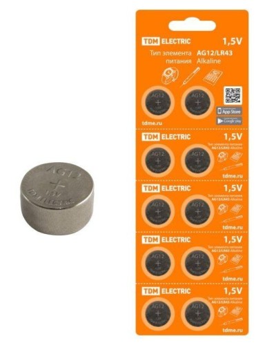 AG12/LR43 Alkaline 1,5V BP-10 TDM (SQ1702-0046). Элемент питания. TDM ЕLECTRIC в Тюмени